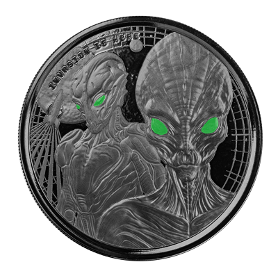 A picture of a 1 oz The Ghana Alien Black Rhodium Plated Coin (2023)